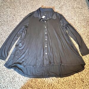 Nally & Millie Black High-Low Button Down Tunic Top N142025 Made in USA L/XL NEW